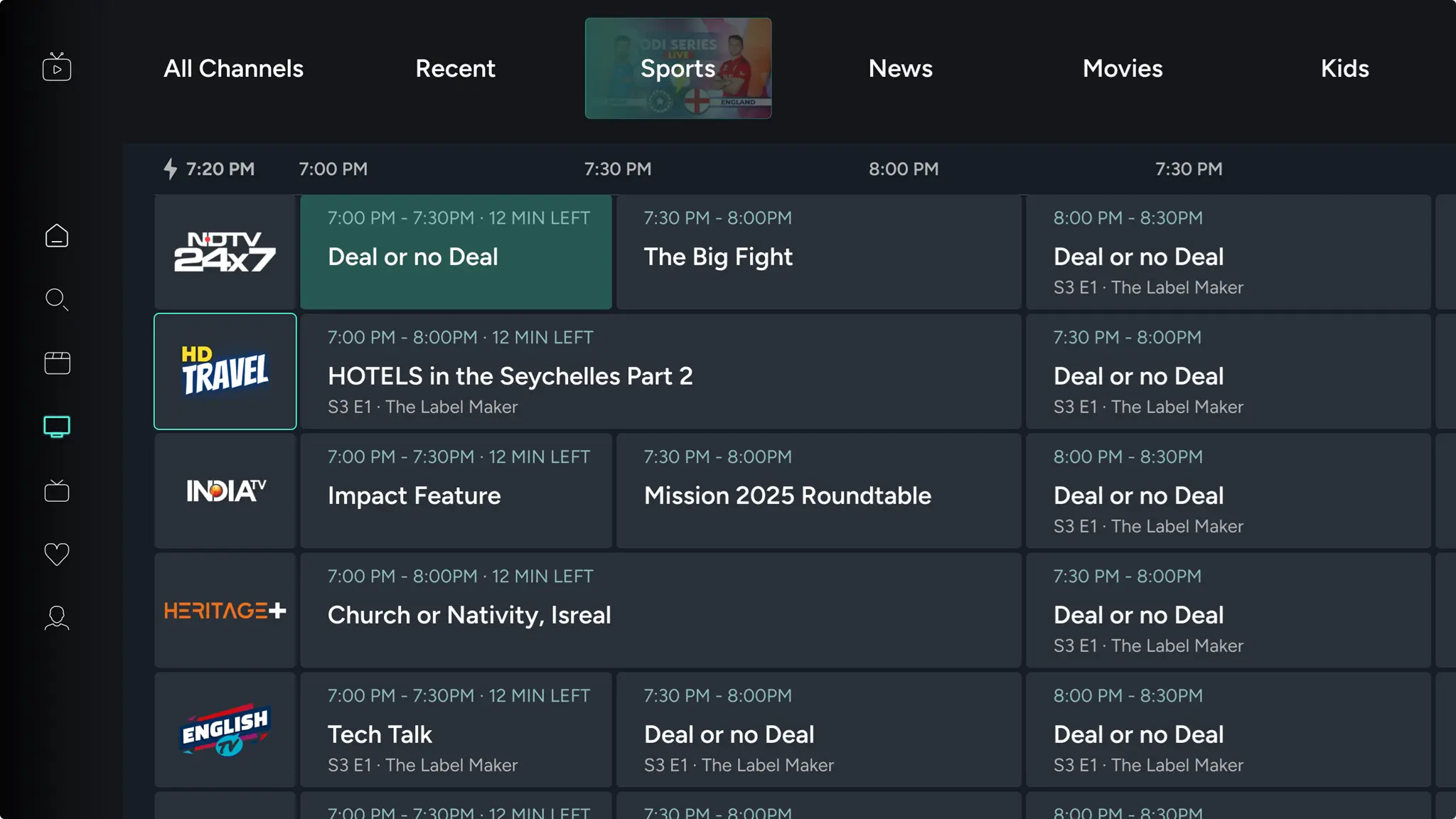 CAASTV TV App EPG guide
